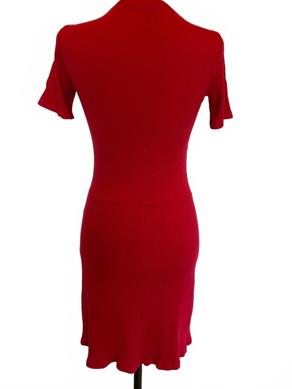 Reformation Red Ribbed Button Front V-Neck Mini Dress Short Sleeve Tencel Size S - Picture 2 of 8